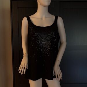 New Eileen Fisher Black Sequin Merino wool Embellished tank Top